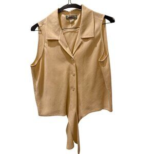 Y2K Tommy Bahama Womens Silk Beige Sleeveless Button-Down Vest With Unique Front